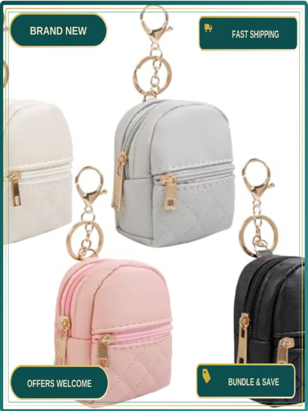 4Pc Mini Backpack Keychain PU Leather Cosmetic Bag Zip Pouch